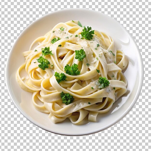 PSD piatto di fettuccine alfredo con fondo trasparente di guarnizione