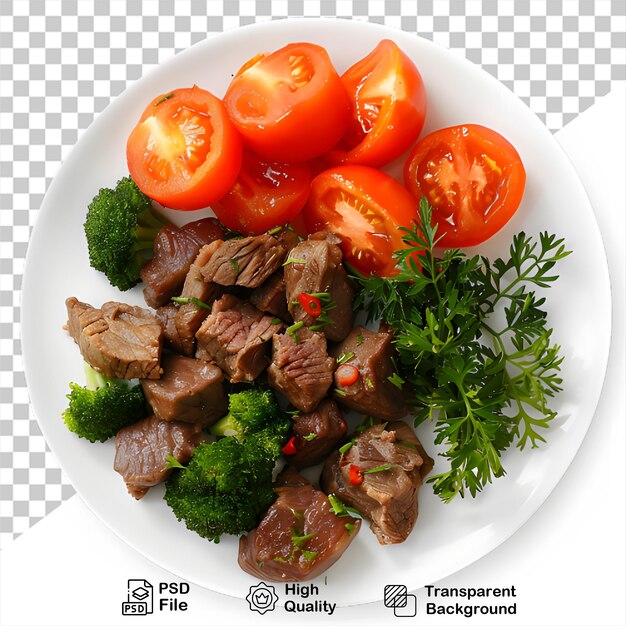 PSD a plate of food that includes beef vegetables and meat