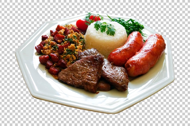 Plate of food with barbecue Brazilian food png transparent background