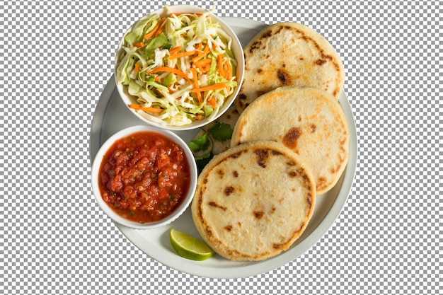 PSD a plate of food with a bowl of homemade salvadoran corn pup with isolated and transparent background