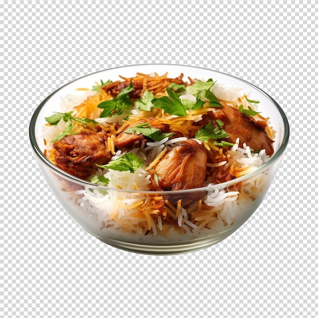 Piatto di cibo con pollo e riso o biryani