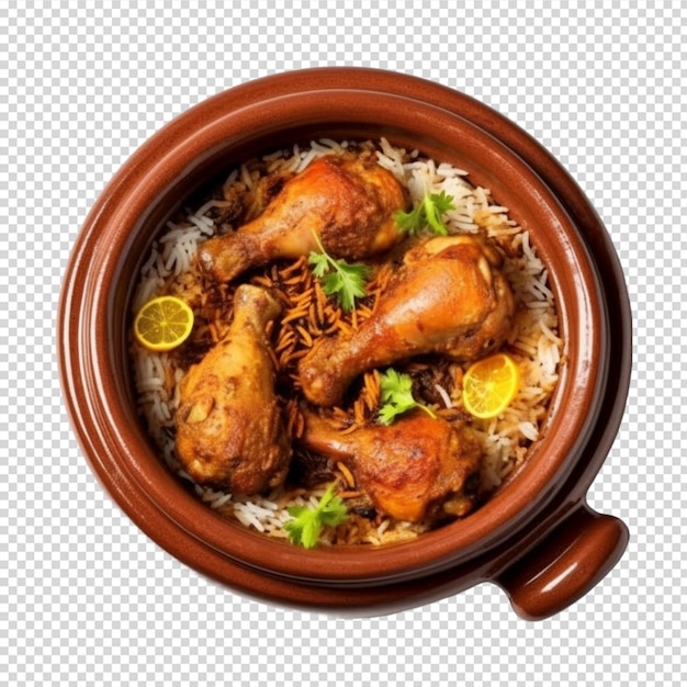 닭고기와 쌀 또는 비리야니를 곁들인 음식 접시
