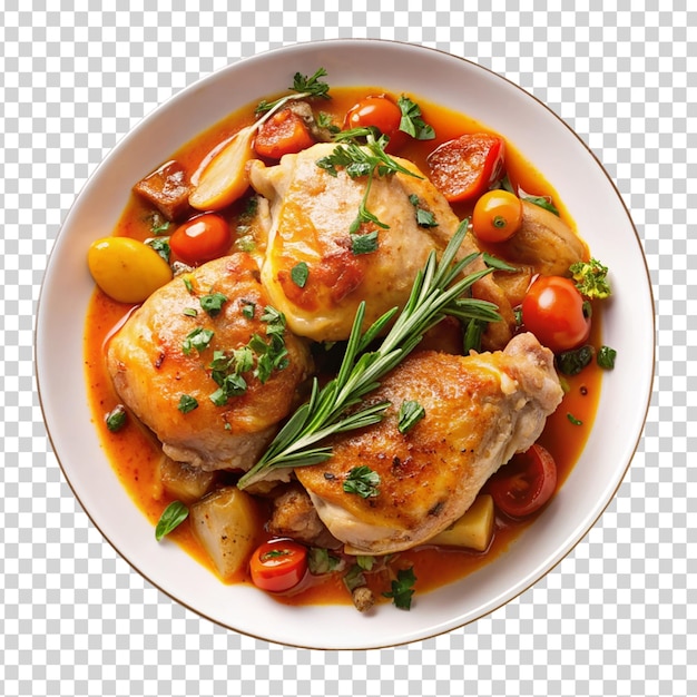 PSD a plate of food with a chicken tomatoes and potatoes on transparent background