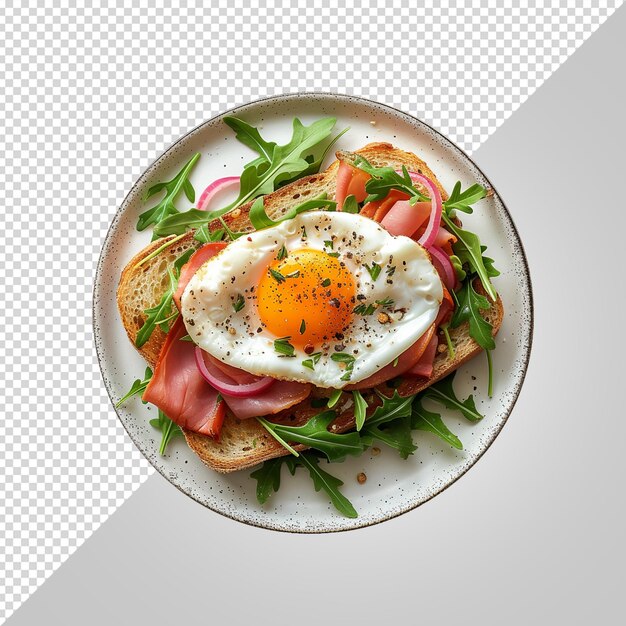 PSD a plate of food with an egg and ham on it