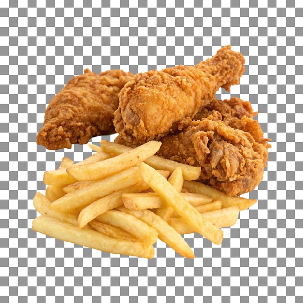 透明な背景のフライドポテトと肉とフライド ポテトの皿