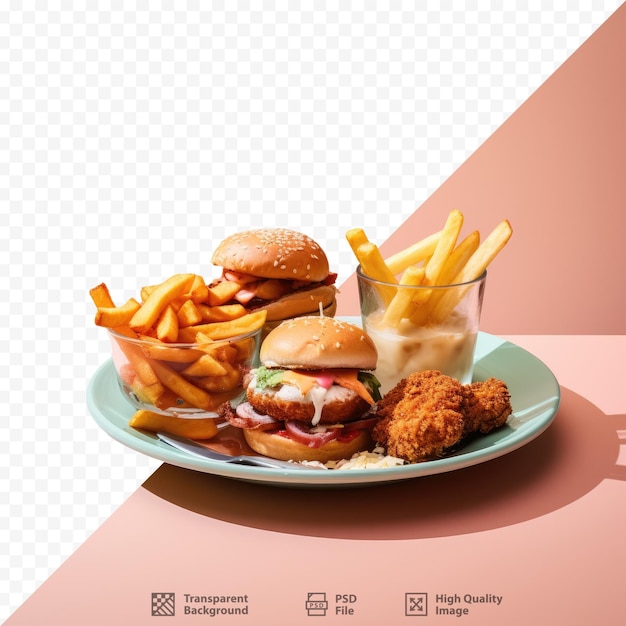 PSD a plate of food with a hamburger and fries on it