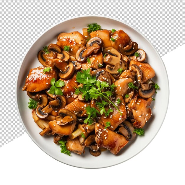 PSD a plate of food with mushrooms and parsley on it