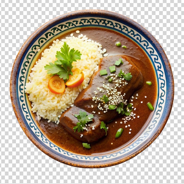 PSD a plate of food with rice meat and vegetables on transparent background