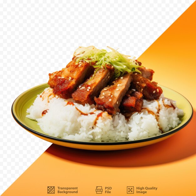 PSD a plate of food with rice and vegetables on it