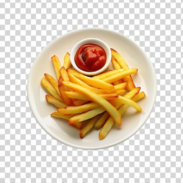 PSD piatto di patatine fritte e ketchup isolato su uno sfondo trasparente