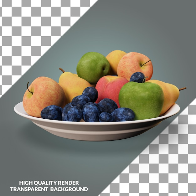 A plate of fruit is on a gray background with a picture of a fruit on it.