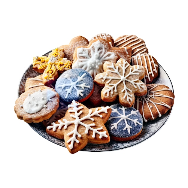 A plate full of cookies with snowflakes on them PNG Transparent Generative AI
