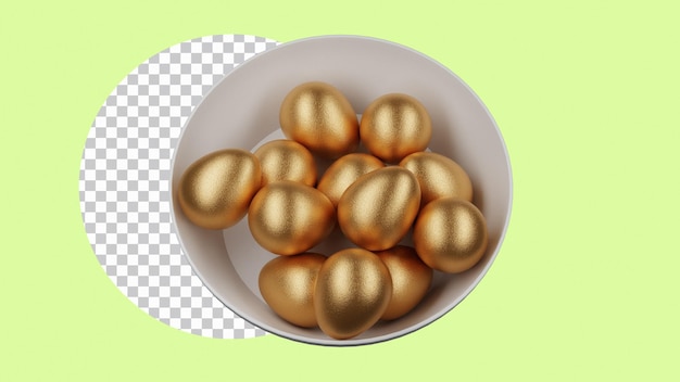 A plate of golden eggs for easter