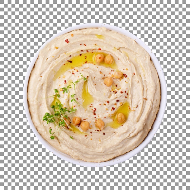 plate of hummus with olive oil isolated on transparent background