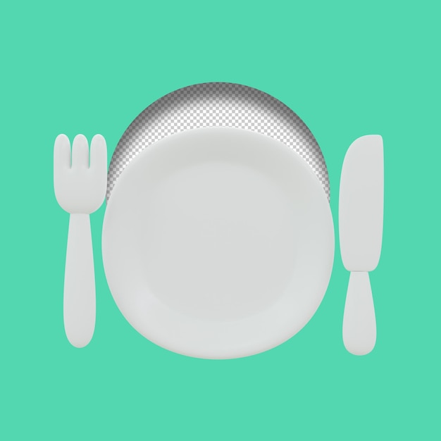 Plate knife and fork icon 3d render illustration