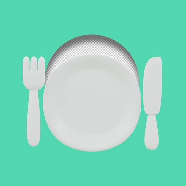 PSD plate knife and fork icon 3d render illustration