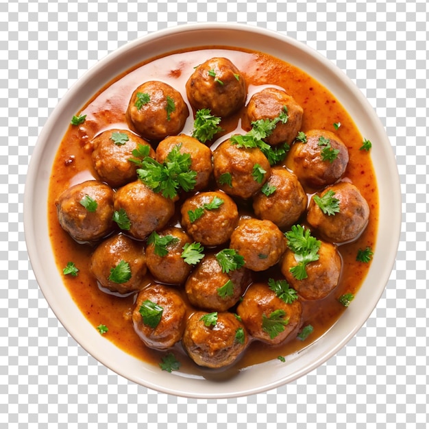 PSD a plate on meat balls isolated on transparent background