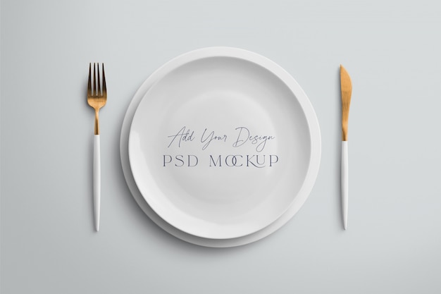 PSD plate mockup with fork and knife