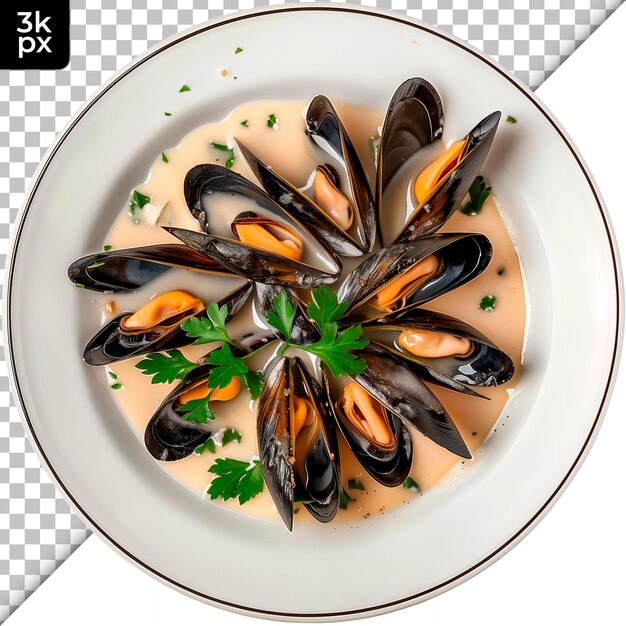 PSD a plate of mussels with a spoon and a plate of mussels