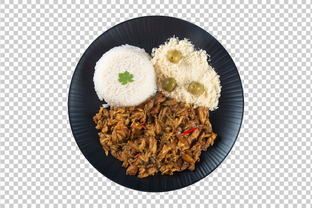 PSD Тарелка еды с ракообразными катато де крабовым рисом и фарофой png на прозрачном фоне