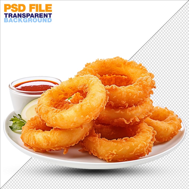 PSD plate of onion rings on transparent background