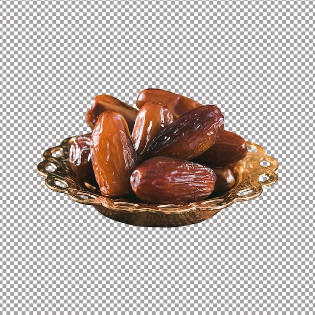 Plate of pitted dates on table