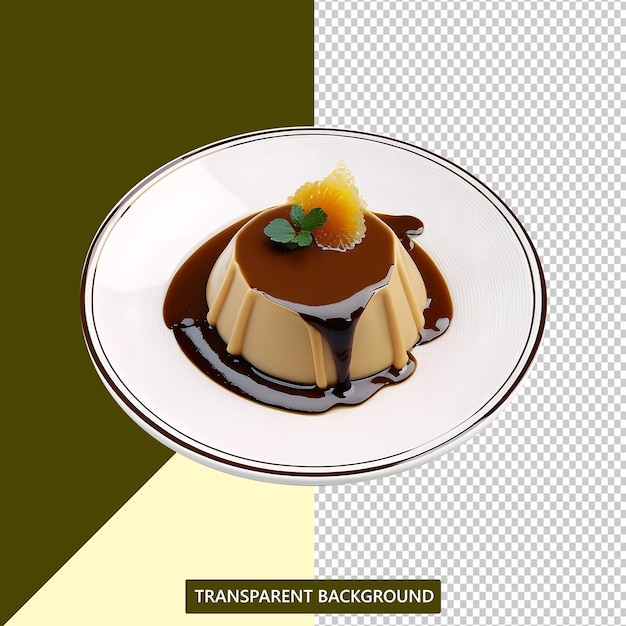 PSD a plate of pudding vanilla with a chocolate on it