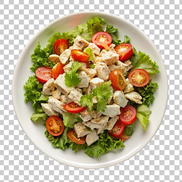 Plate of salad with tuna tomatoes cucumber and avocado on transparent background