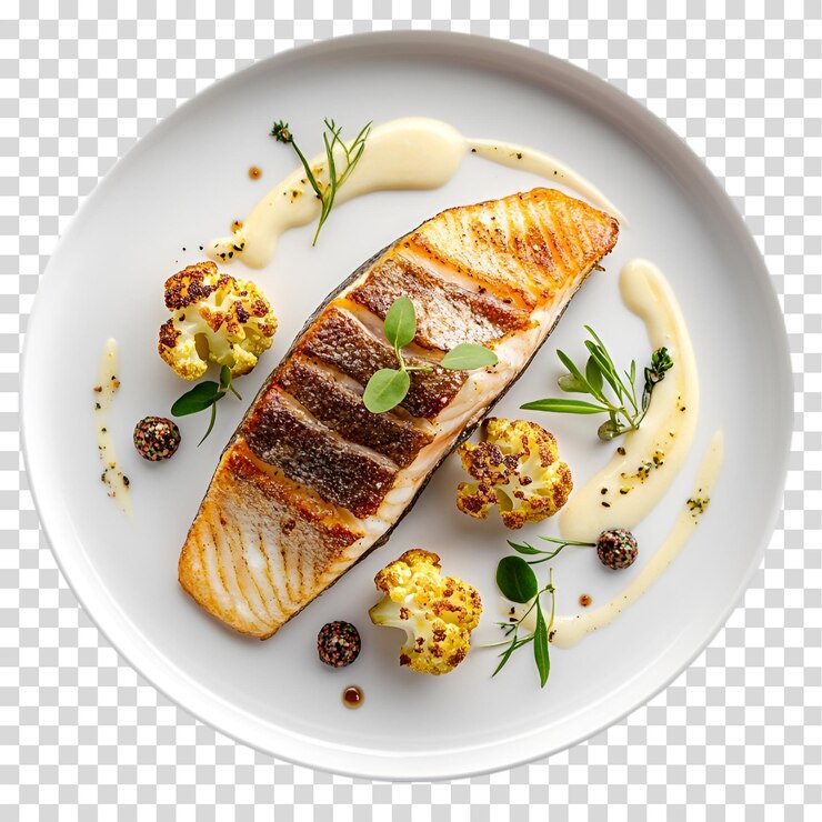 PSD a plate of salmon fish isolated on transparent background png cutout