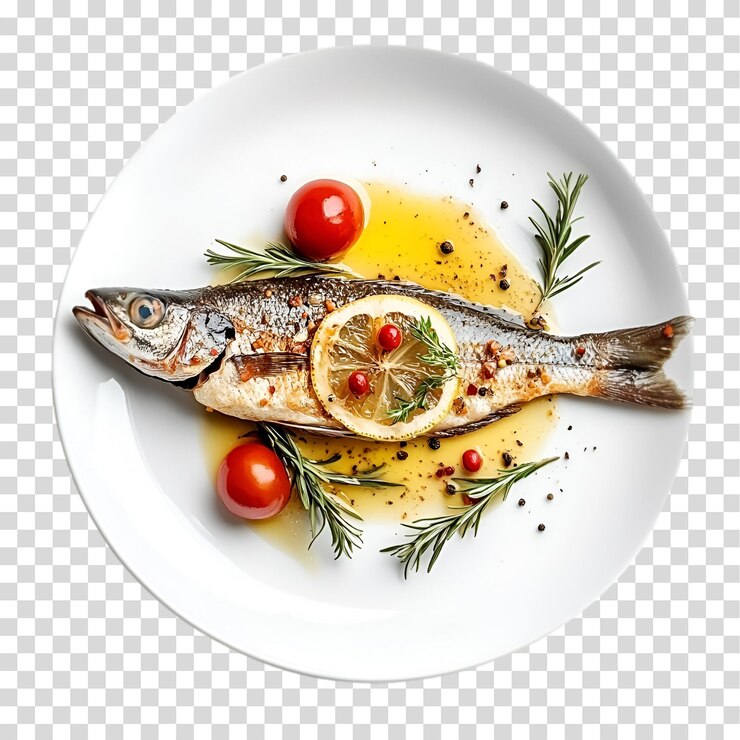PSD a plate of salmon fish isolated on transparent background png cutout