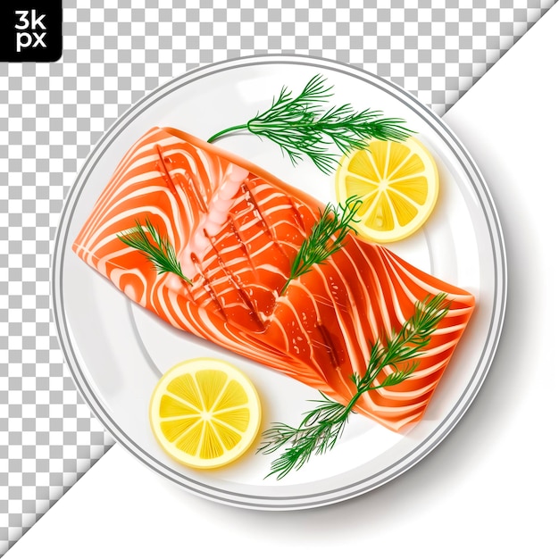 PSD a plate of salmon with a picture of a fish on it