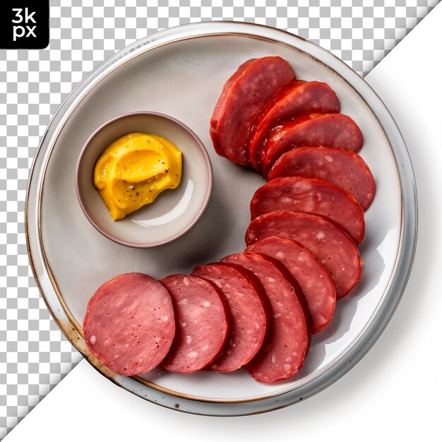 PSD a plate of sausages and a small bowl of butter