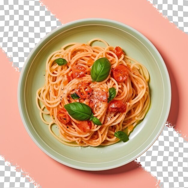 PSD plate of spaghetti in tomato sauce basil on transparent background delicious pasta with shrimps mushrooms and other seafood