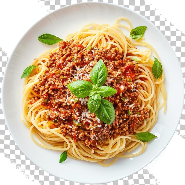 PSD a plate of spaghetti with basil leaves on it