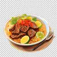 PSD a plate of spaghetti with beef isolated on transparent background