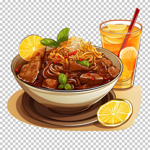 A plate of spaghetti with beef isolated on transparent background