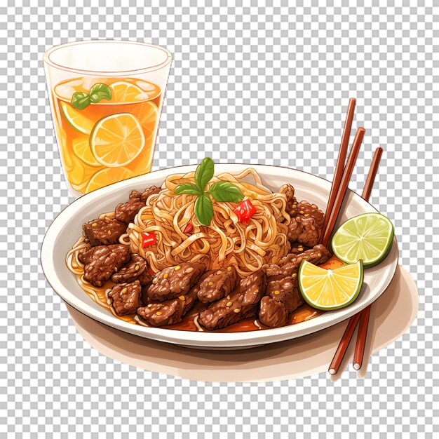 A plate of spaghetti with beef isolated on transparent background