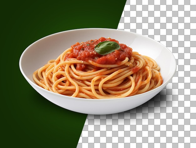 A plate of spaghetti with a green and tranparent background