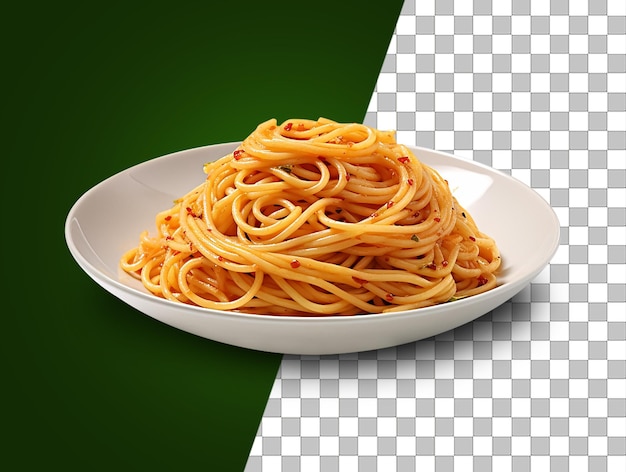 A plate of spaghetti with a green and tranparent background