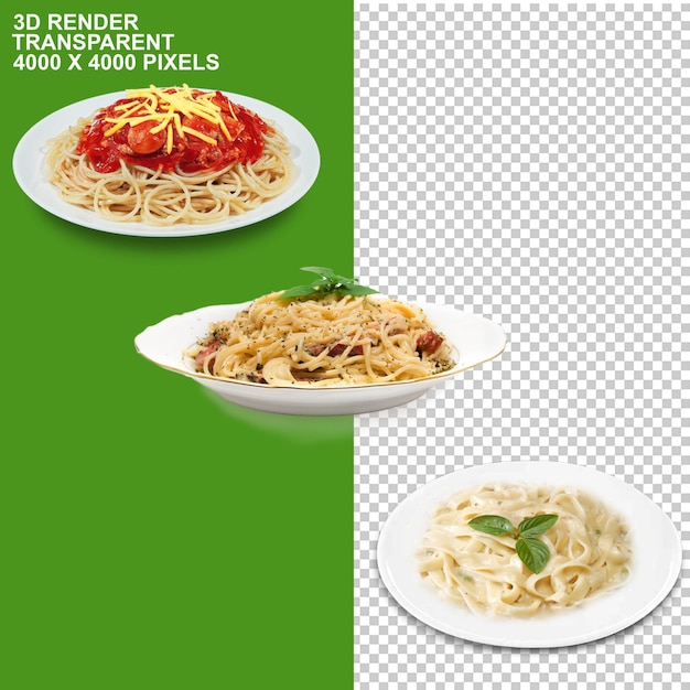 A plate of spaghettis with a green and tranparent background psdpng