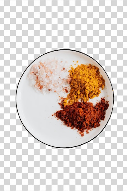 A plate of spices on a transparent background.