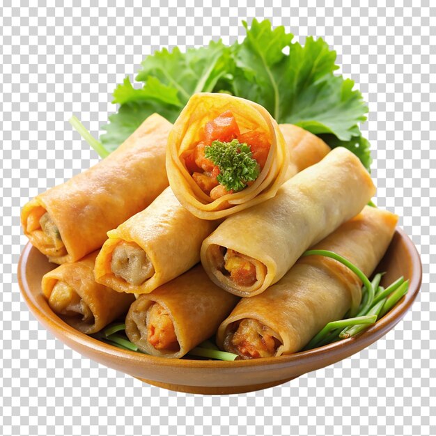 PSD a plate spring rolls on transparent background