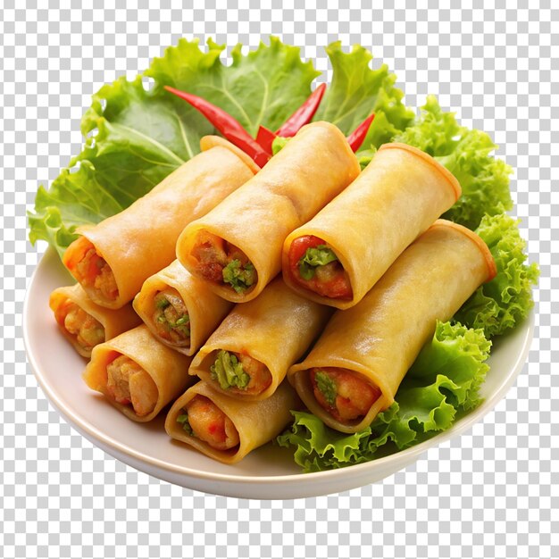 PSD a plate spring rolls on transparent background