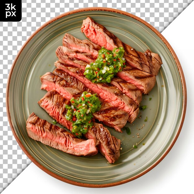 PSD a plate of steak and green peppers with a green pepper