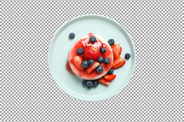 PSD a plate of strawberries and blueberries delicius and sweet pancakes with isolated background