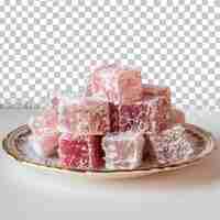 PSD a plate of sugar cubes with a checkered plate of sugar