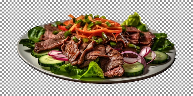 PSD plate of tasty thai beef salad isolated on transparent background