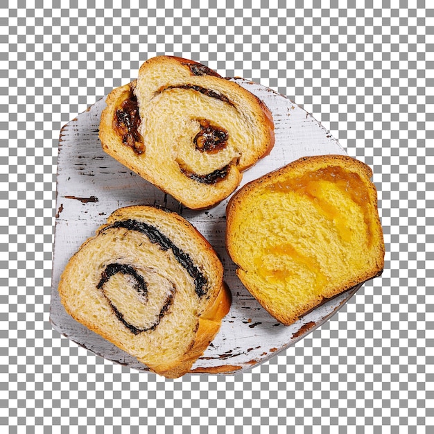 Plate of three slices of bread on transparent background