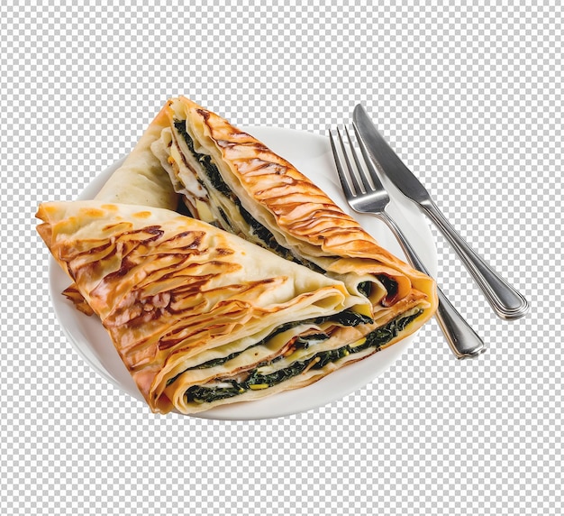a plate of turkish gozleme on transparent background