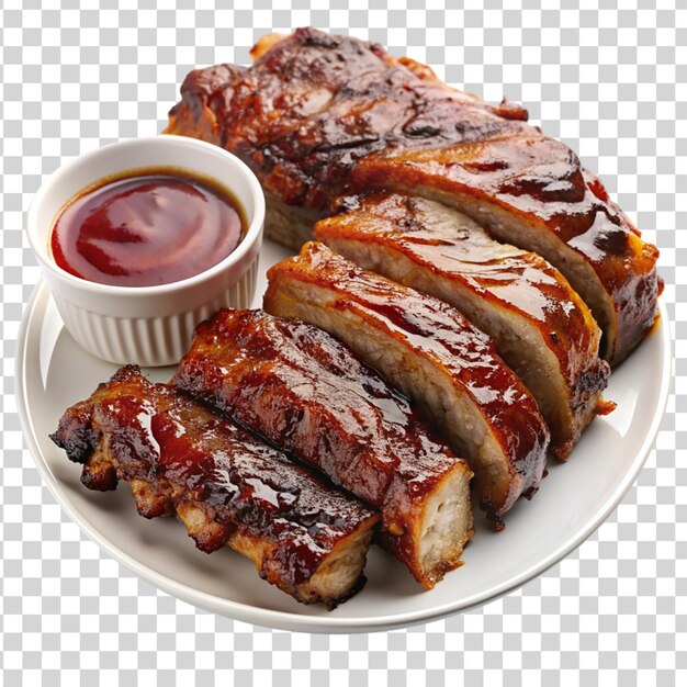 PSD plate van geladen bbq ribs met barbecue saus geïsoleerd op een doorzichtige achtergrond